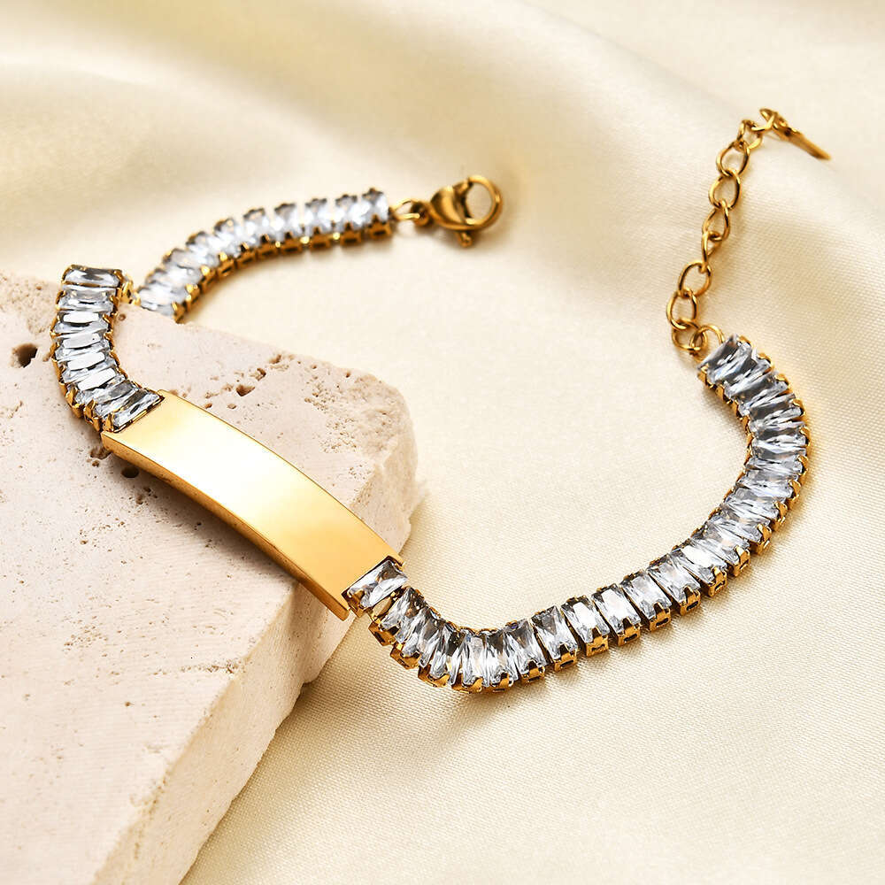 New stainless steel 9MM smooth laser engraved couple set zircon bracelet versatile for women