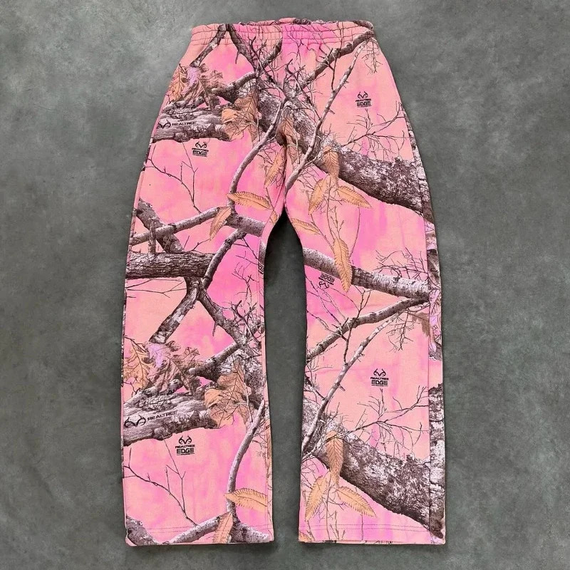 Y2K men clothes 2 piece Hoodie Pink Camo Print Pattern Sweatshirt Men Women Retro Casual Hip Hop streetwear Track Pants Set 250217