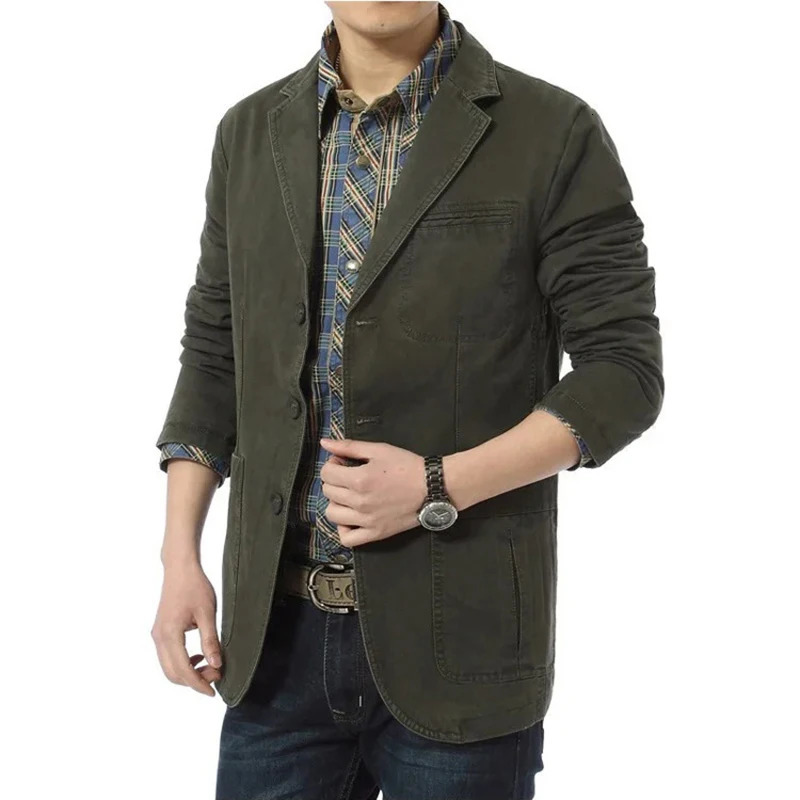 Spring And Autumn Business Casual Slim Pure Color Jacket Cotton Denim High Quality Large Size Suit M5XL 250210