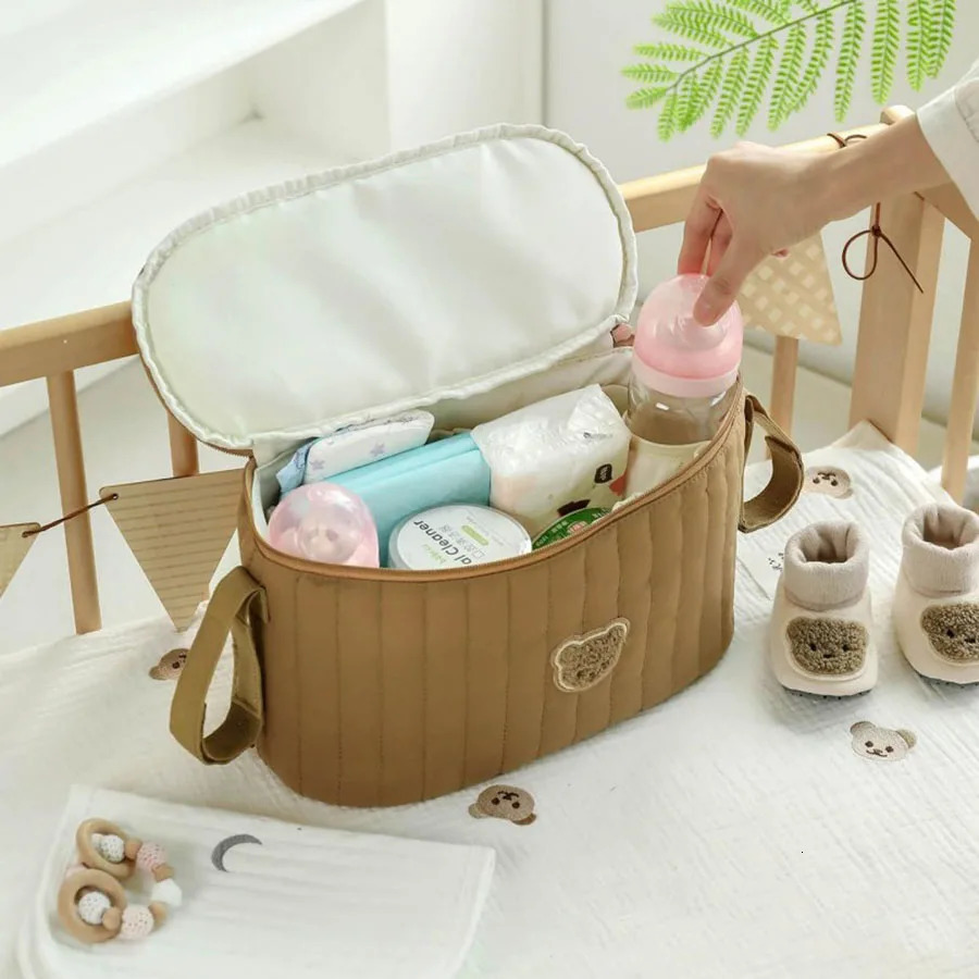 Baby Stroller Bag Cute Bear Baby Cart Bag Stroller Organizer Bag Diaper Bag for Baby Stuff Ins Mommy Handbag 250218