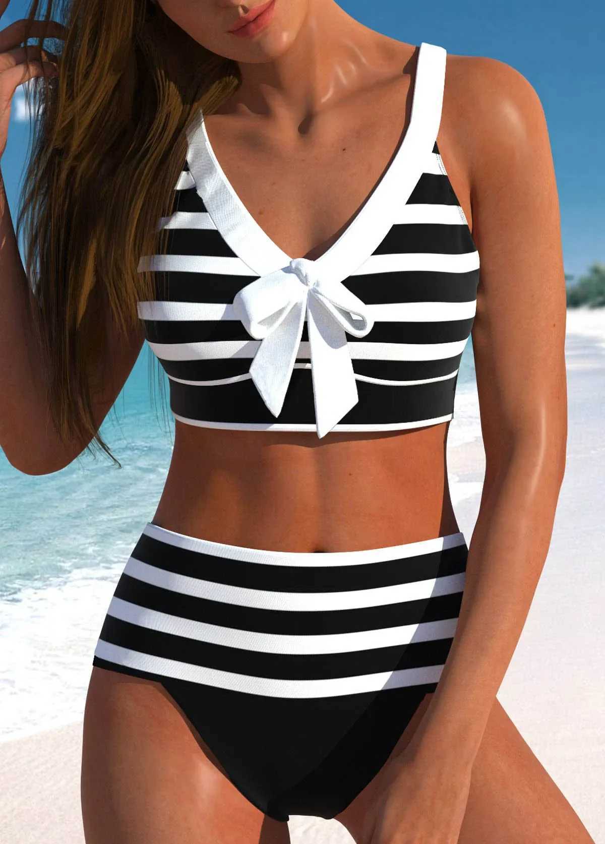 Womens new summer two-piece swimsuit black and white print sexy lace casual beach swimsuit S-6XL M250218