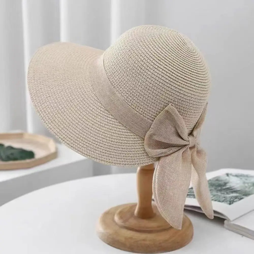 Bowknot Sun Hat Summer Breathable Wide Brim Beach Cap UV Protection Casual Straw Hat for Women 250218
