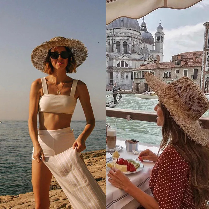 Natural Grasses Panama Beach Sun Hat Woman Summer Straw Hat Travel Wide Brim UV Visors Protection Elegant Ladies Sunhat Cap 250218
