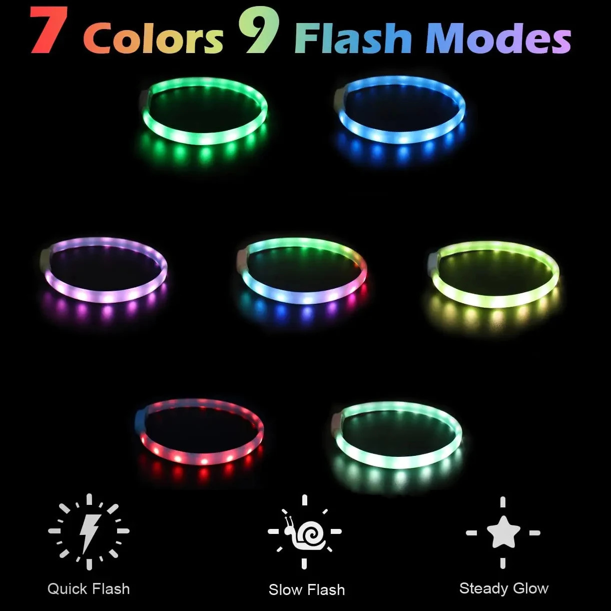 USB Rechargeable Glowing Collar for Large and Small Dogs LED Glowing Dog Collar 9 Flashing Modes Adjustable Soft Silicone Collar 250218