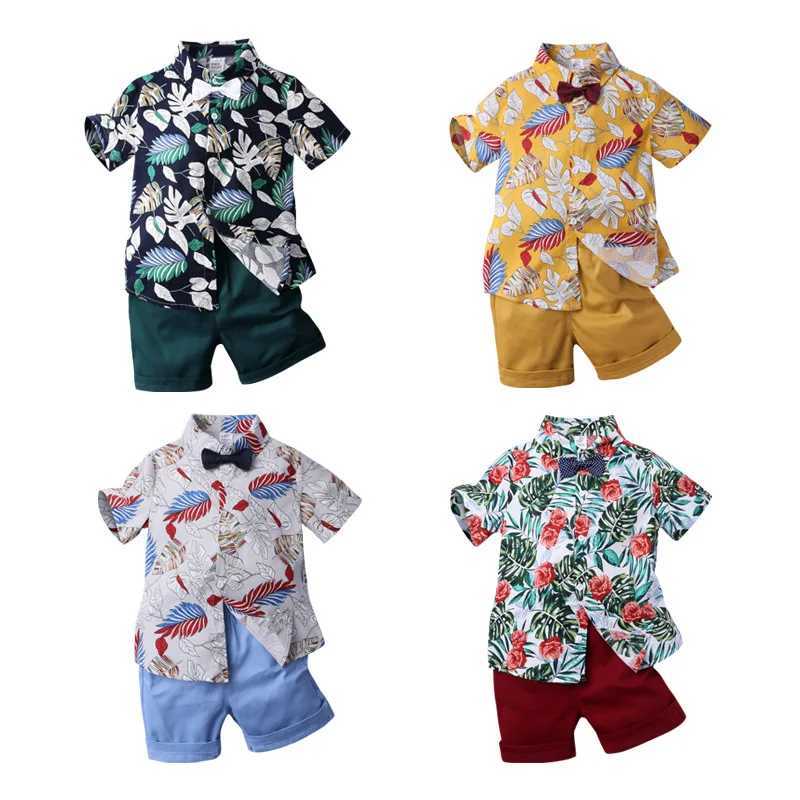 2025 Boys Sets Summer Haiian Outfit Infant Kids Floral Print Short Sleeve Shirt Bowtie Shirt+Shorts Baby Gentleman Suits W250218