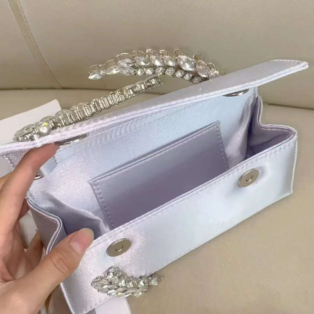 Satin Metal Handheld Women Handbag Crystal Shiny Rhies Dia Evening Wedding Party Clutch Purse Shoulder Bag