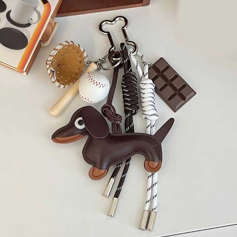 Keychains Lanyards Vintage Dachshund Dog Keychain with Nylon Braided Rope PU Materials Elkegant Charm for Bag and Keys Decoration Daily Use H250217