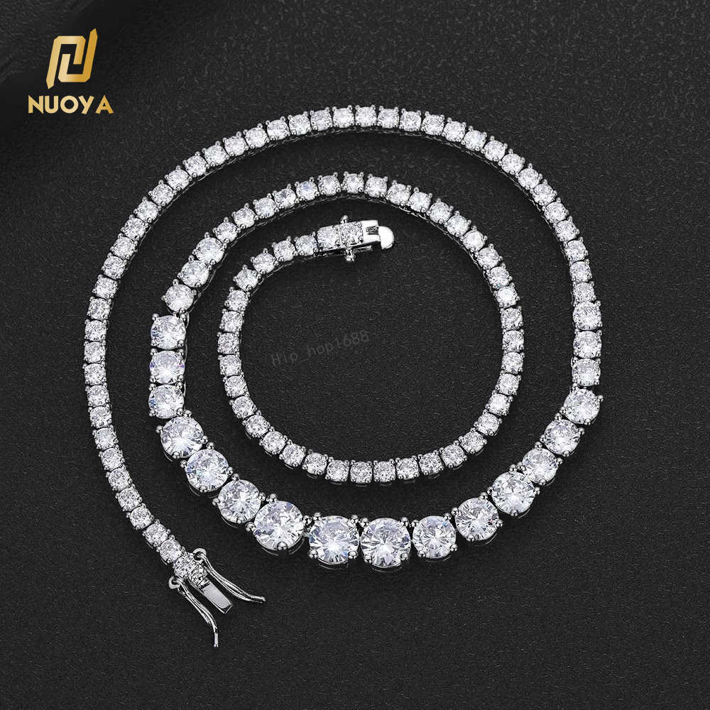 NUOYA New Style Hiphop Jewelry 3mm-7mm Bling CZ Stone Silver Plated Gradient Size Tennis Chain Necklace for Women Jewelry