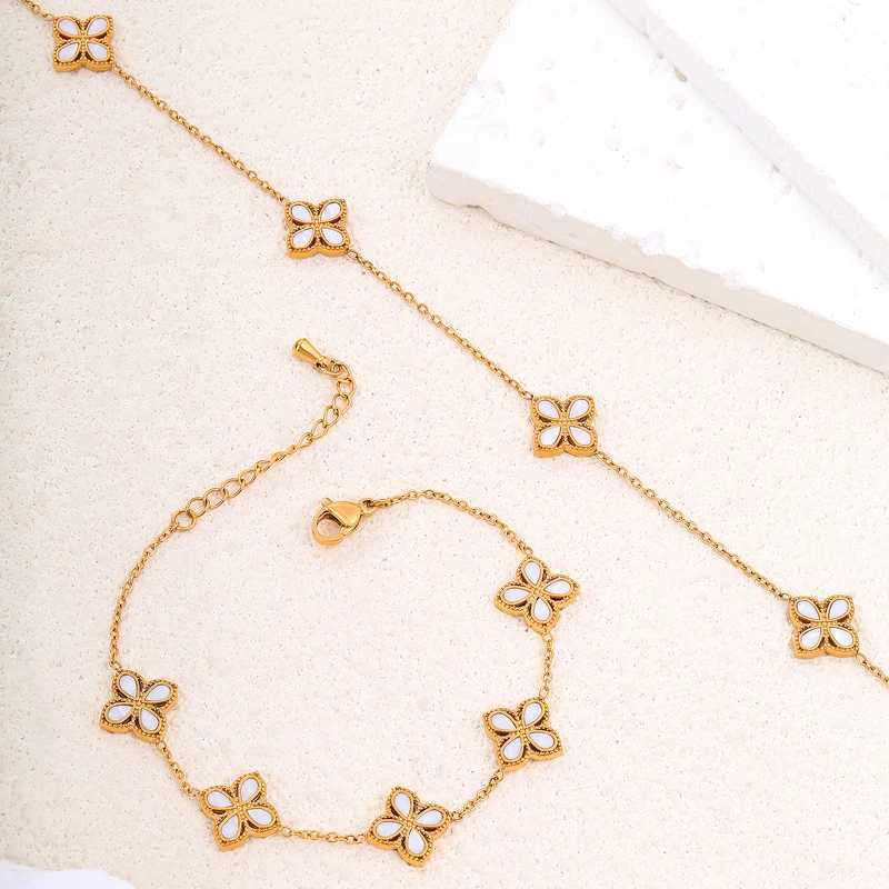 Earrings Necklace 316L Stainless Steel White Shell Four Leaf Clover Bracelet for Women Fashion Non-fading Jewelry Gifts Bijoux Pulseras H250217