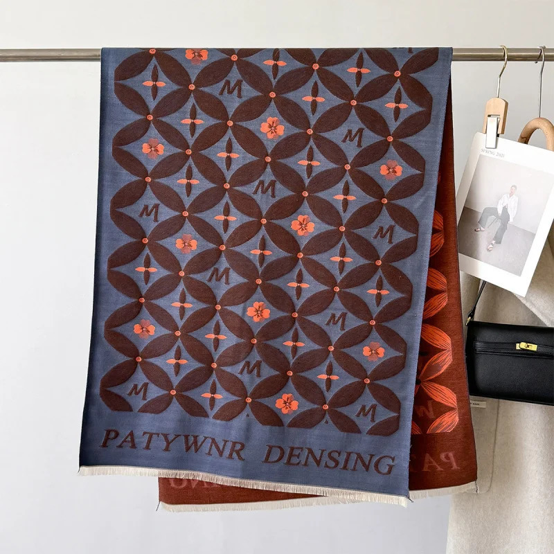 Letters Flowers Fashion Scarf Womens Dual Use Air Conditioning Shawl Student Scarf Thickened Soft Windproof Keep Warm Scarf 250213