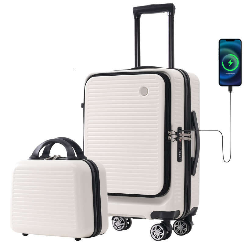 Open Lage Lightweight Suitcase with Front Pocket and USB Port, 1 Portable Carrying Case