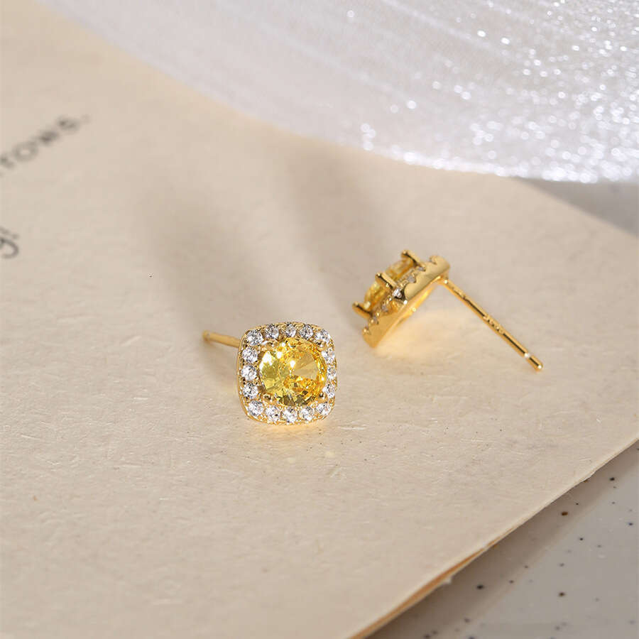 Tiki internet celebrity light high-end design sense square dia zircon small sugar women's trendy pure sier earrings