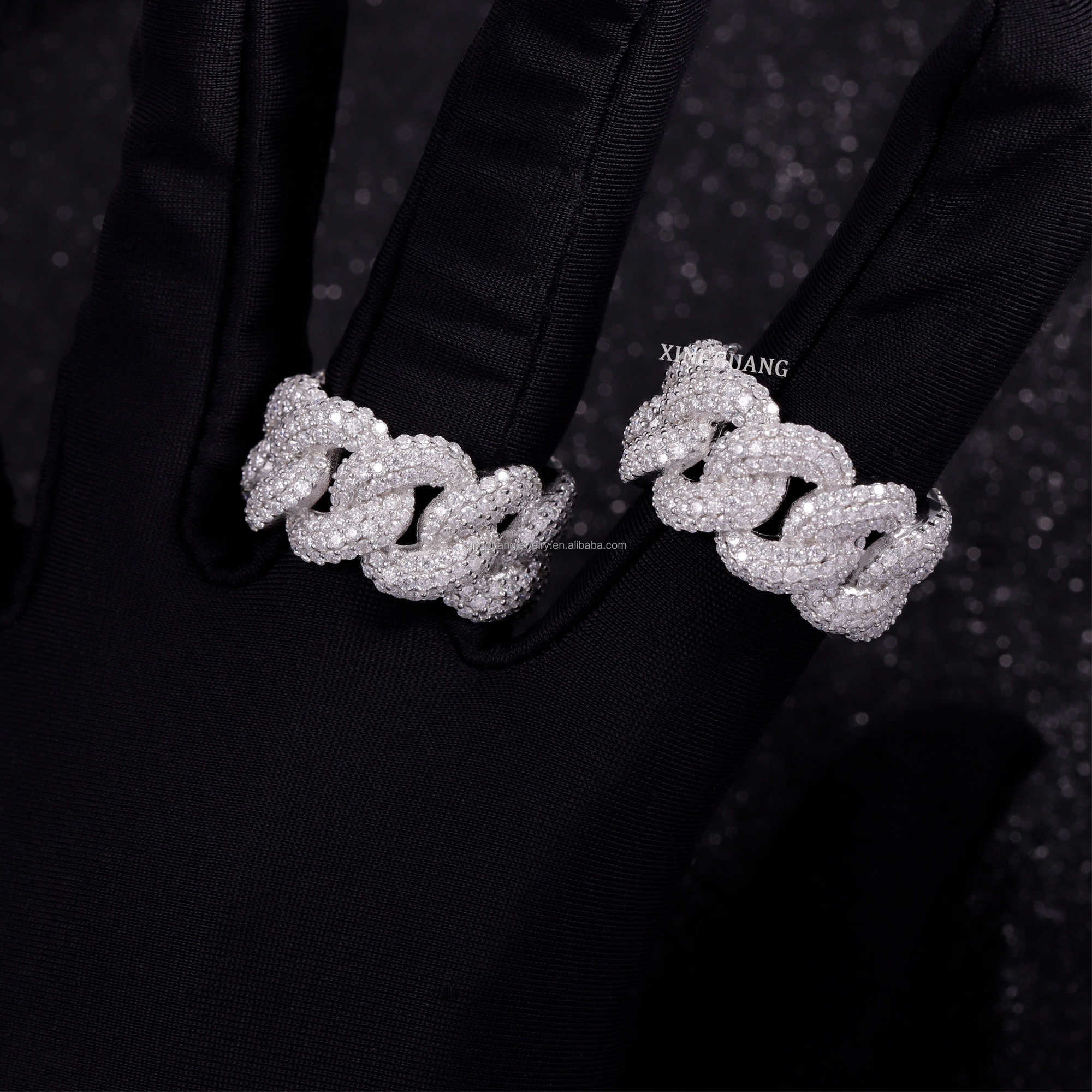 Wholesale factory price in stock moissanite jewelry 925 silver iced out diamond cuban rings moissanite hip hop ring