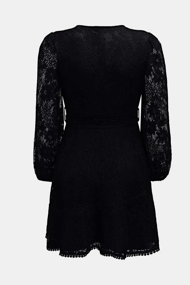 Basic Casual Dresses Gray/Orange Flutter Slve Wrap V Neck Floral Lace Short Dress for Women Summer Spring A Line Party Dress H25217