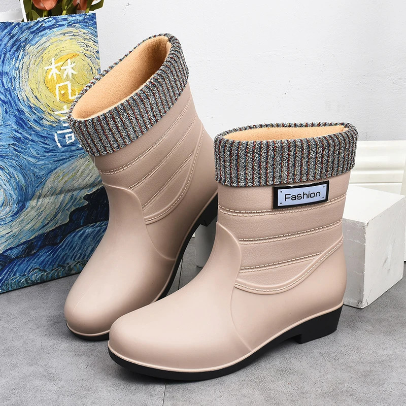 Outdoor Fashion Mid-calf Womens Non-slip Rain Boots Four Seasons Fashion Waterproof Non-slip Kitchen Work Rain Boots 250217