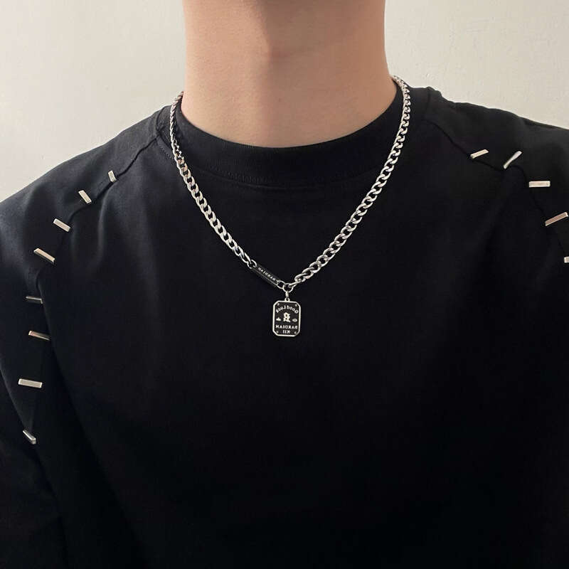 Fang Pai Letter Titanium Steel Necklace for Boys Hip Hop Trend Light Cuban Street clavicle Chain High Sense Female Pendant