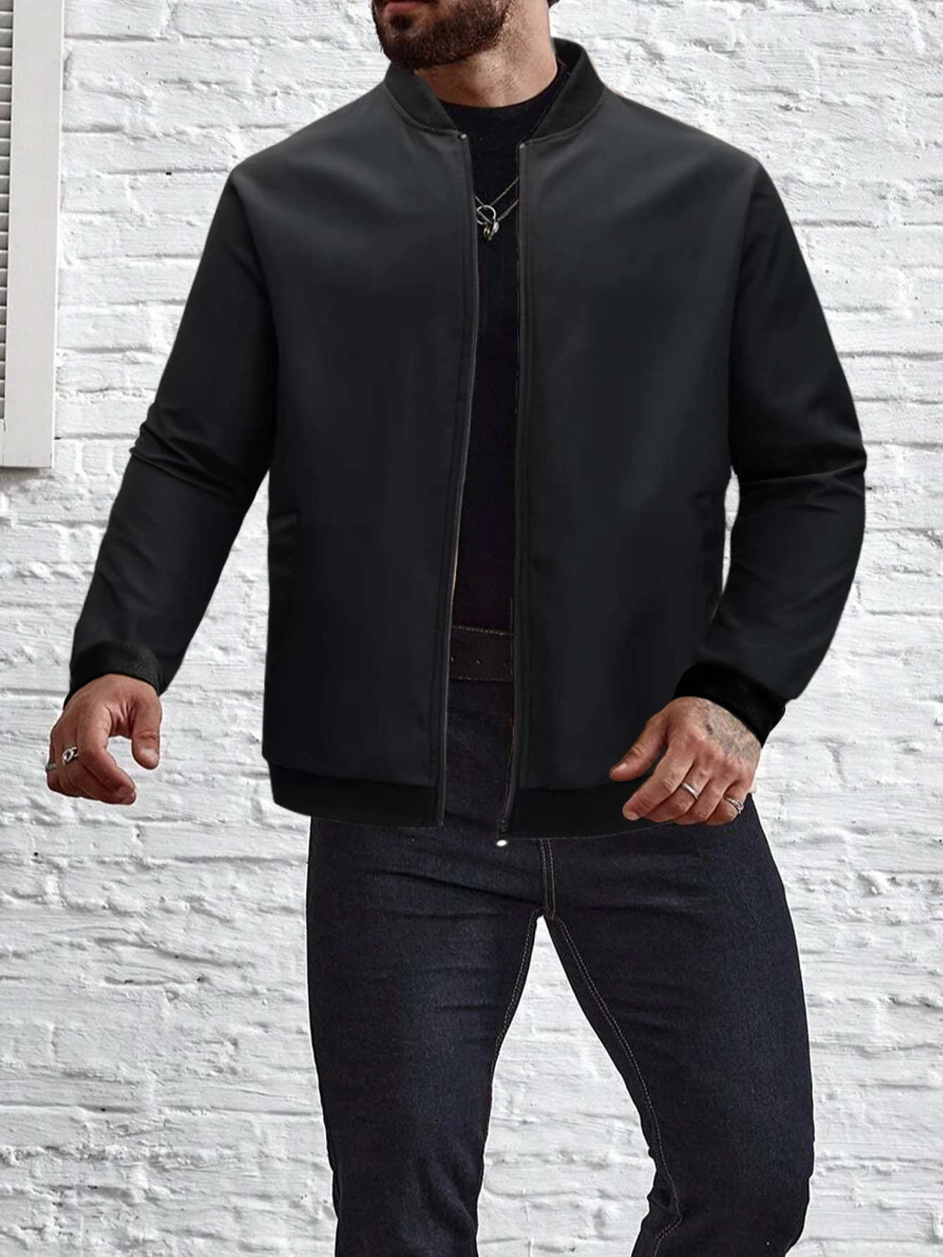 2024 Spring and Autumn Baseball Collar Short Loose Solid Color Jacket Mens Business Casual Thin Trend y250218