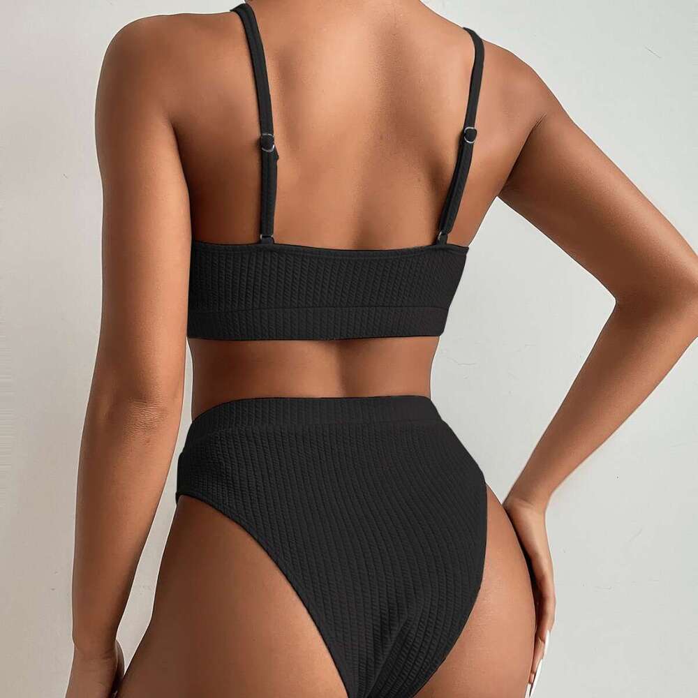 European and American Spiral Pit Strip U-shaped High Waist Bikini Sexy Swimsuit Women's 2025 New Casual Versatile Fashion Clothing