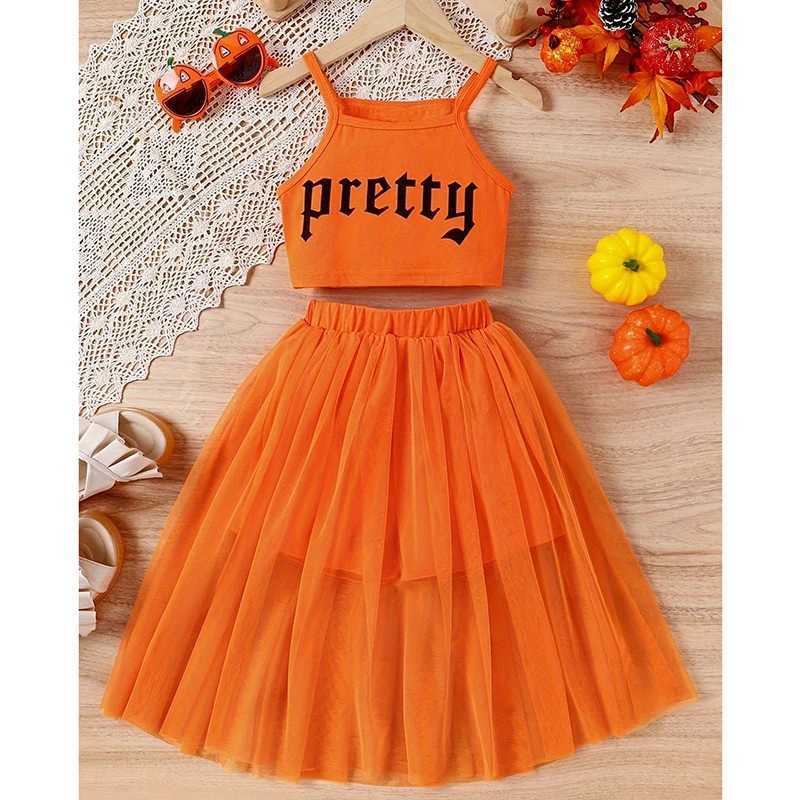 5-14 year old teenage girls clothing set summer new cotton fashion top+mesh skirt two-piece set birthday gift childrens clothing W250218