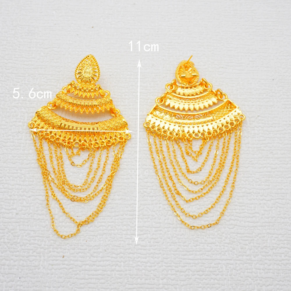 y African Gold Color Tassel Drop Dangle Earring For Wedding Party Jewelry Dubai Arabic Indian Copper Long Hanging Earrings 250213