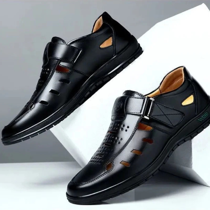 Men Sandal Summer Hollow Non-slip Casual Pu Leather Sandals for Men Fashion Lighted Breathable Beach Slippers Classic Dad Sandal 250217