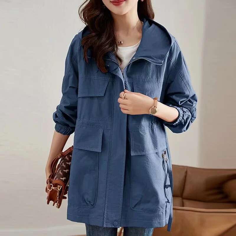 Trench 2024 New Spring Autumn Korean Mid Long Loose Women Overcoat Windbreaker Female Outerwear Basic Coat Ing
