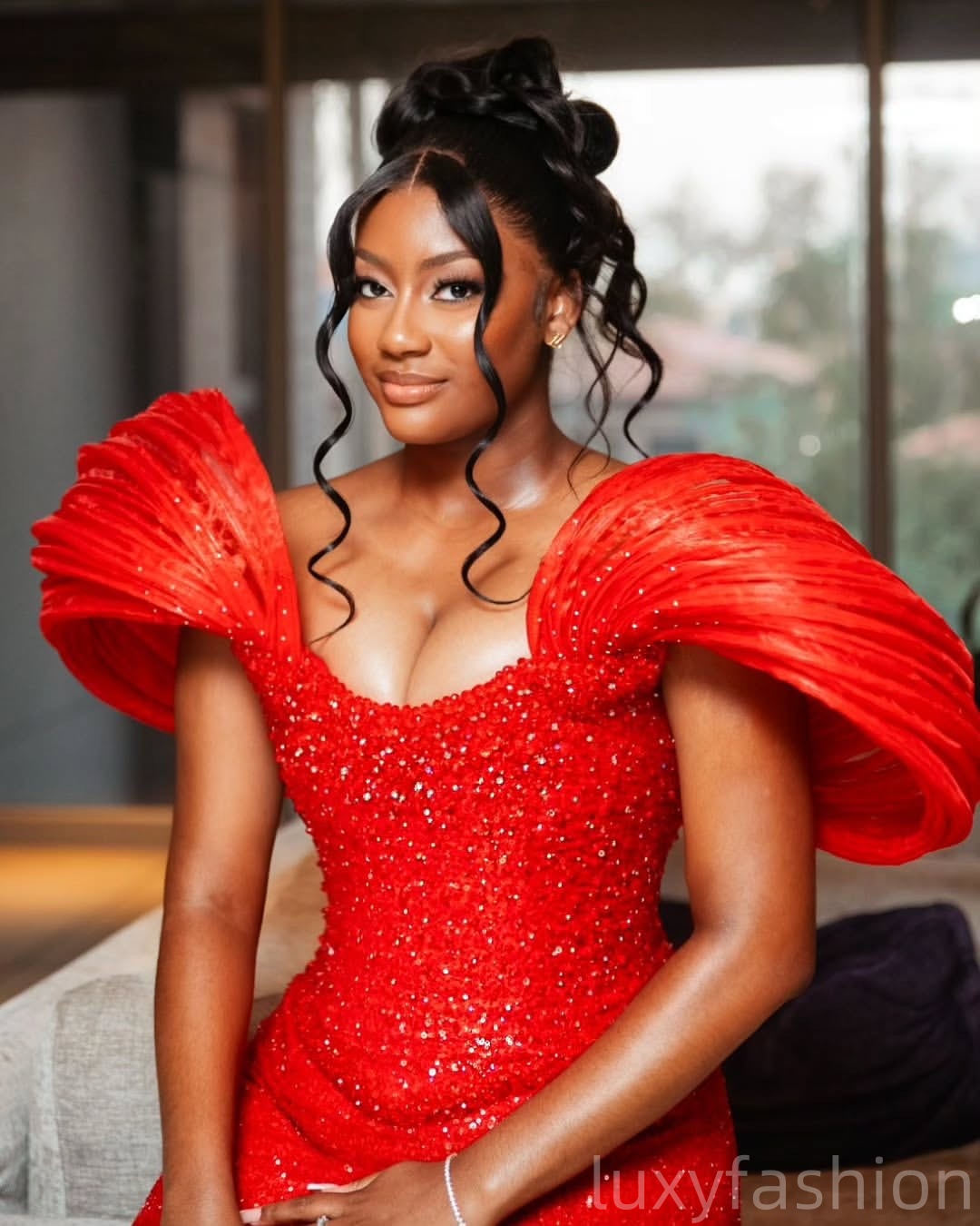 Aso Ebi 2025 Red Mermaid Prom Dresses Beaded Sequined Lace Stylish High Split Evening Formal Party Second Reception Birthday Gowns Dress For Special O