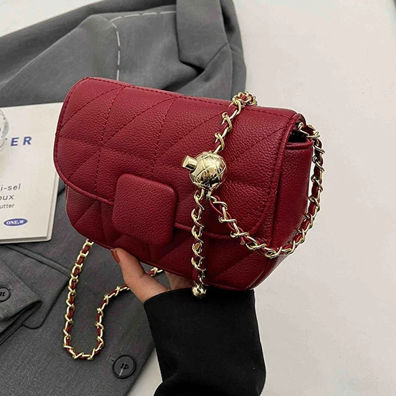 Red Single Shoulder Bag for Women Spring Versatile Chain Crossbody Bags Texture PU Handbags 250217
