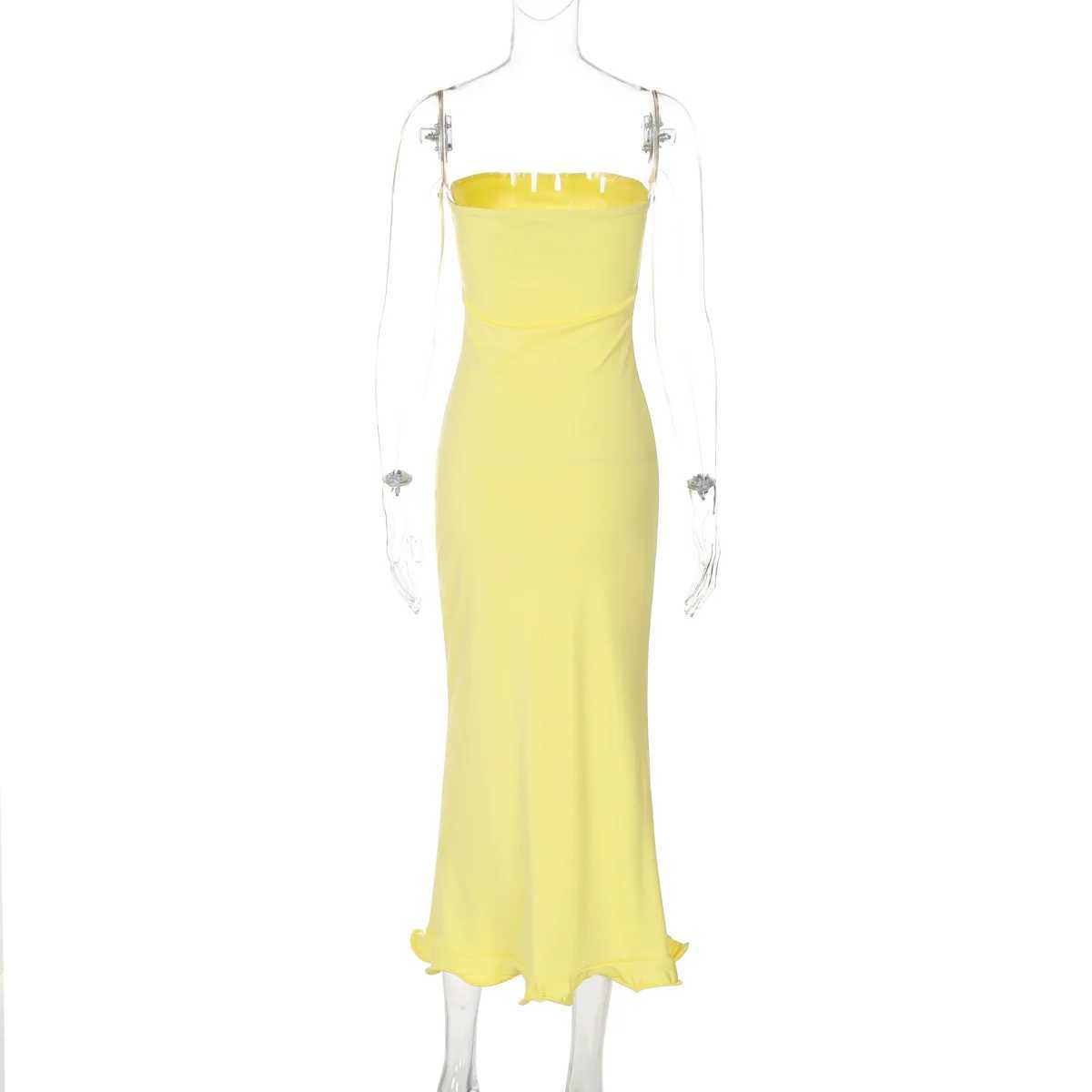 Basic Casual Dresses Lygens Strapless Elegant Evening Bodycon Ruffles Prom Lady Solid WomenS Dresses Y2K Strtwear Casual Clothing Long 2024 H25217