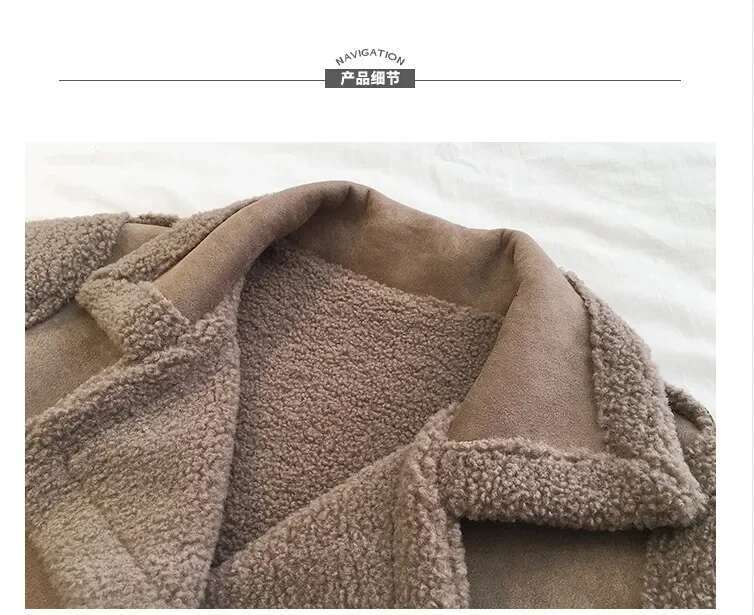 Lamb-Wool Spliced Single-Breasted Lapel Jacket, Autumn And Winter New Korean Version Of Loose Long-Sleeved Jacket Tide Women