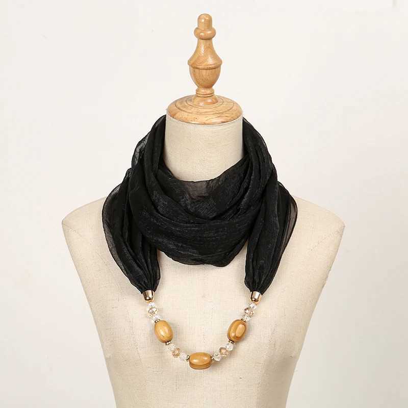 Fashion Polyester Solid Collar Scarf Gorgeous Beads Pendants Jewelry Necklace Jewelry Ring Scarf Islamic Ethnic Shl Scarves W250218