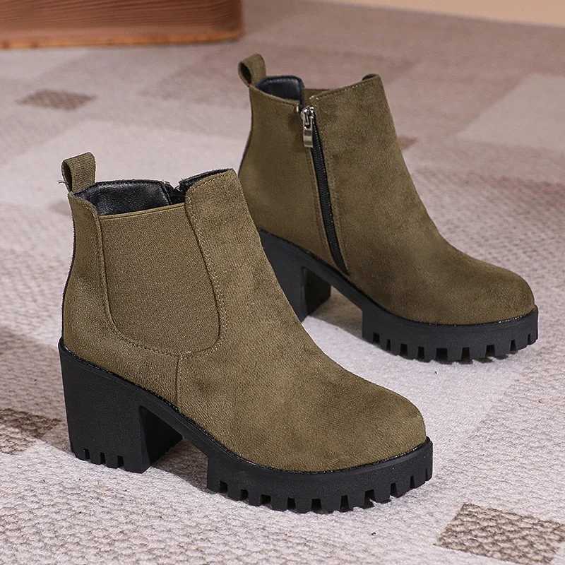 2024 Women Designer Elegant Platform Round Toe Zipper Ankle Boots Women Autumn Winter Comfy Platform Short Boots Shoes for WomenXJ250217