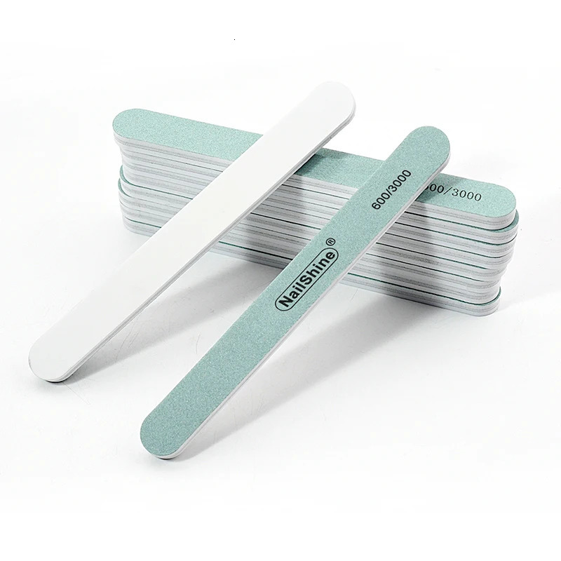 50/100Pcs Green White Nail Buffer File 600/3000 Straight Polishing Strip Nail Art Sanding Buffing Manicure Accessories And Tools 250214