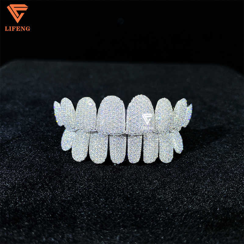 8 on 8 Custom Honeycomb 925 Sterling Silver Grillz for Teeth Moissanite Diamond Teeth Grillz Hip Hop Jewelry Men Grillz