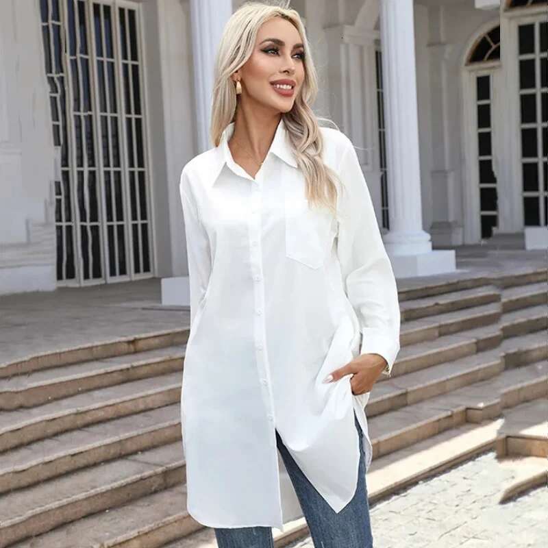 Shirt Women 2023 Vintage Pocket Shirts &Blouses Oversized Long Sleeve Blouse Fashion Women's Clothing Button Up Womens Tops
