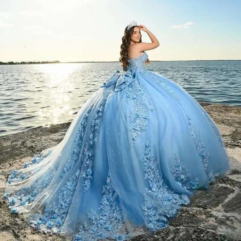 Ball Customized Gown Year Old Quinceanera Dresses With Bow Appliques Sweet Evening Party Dress