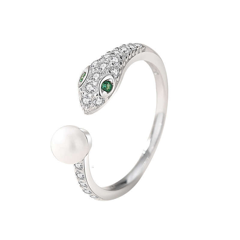 Tiqi Design S Pure Silver Spirit for Women, Small and High End, Freshwater Pearl Zodiac Snake Opening Ring