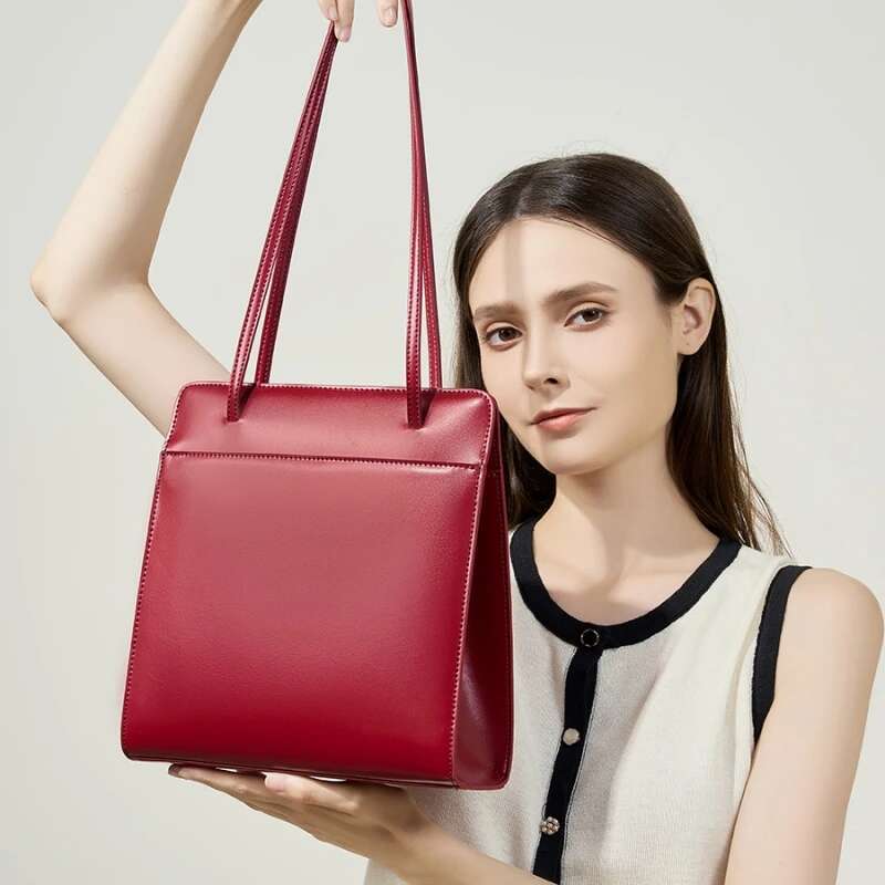 YANATARI Genuine Leather Large Shoulder Tote Bag Ladies Minimalism Red 2024 Large Capacity Handbag Woman