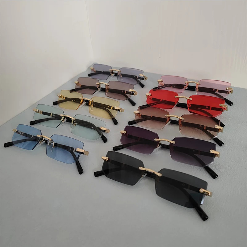 10 Pairs Per Set Wholesale Sunglasses For Women Fashion Rectangle Rimless Outdoor Eyewear Simple Casual Square Sun Glasses 250214