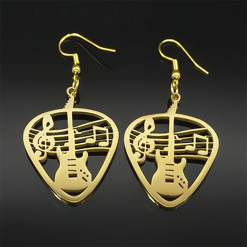 Rock Music Guitar Pick Pendant Drop Earrings for Women Stainless Steel Punk Musical Bass Note Dangle Earring Party Gift Jewelry 250213