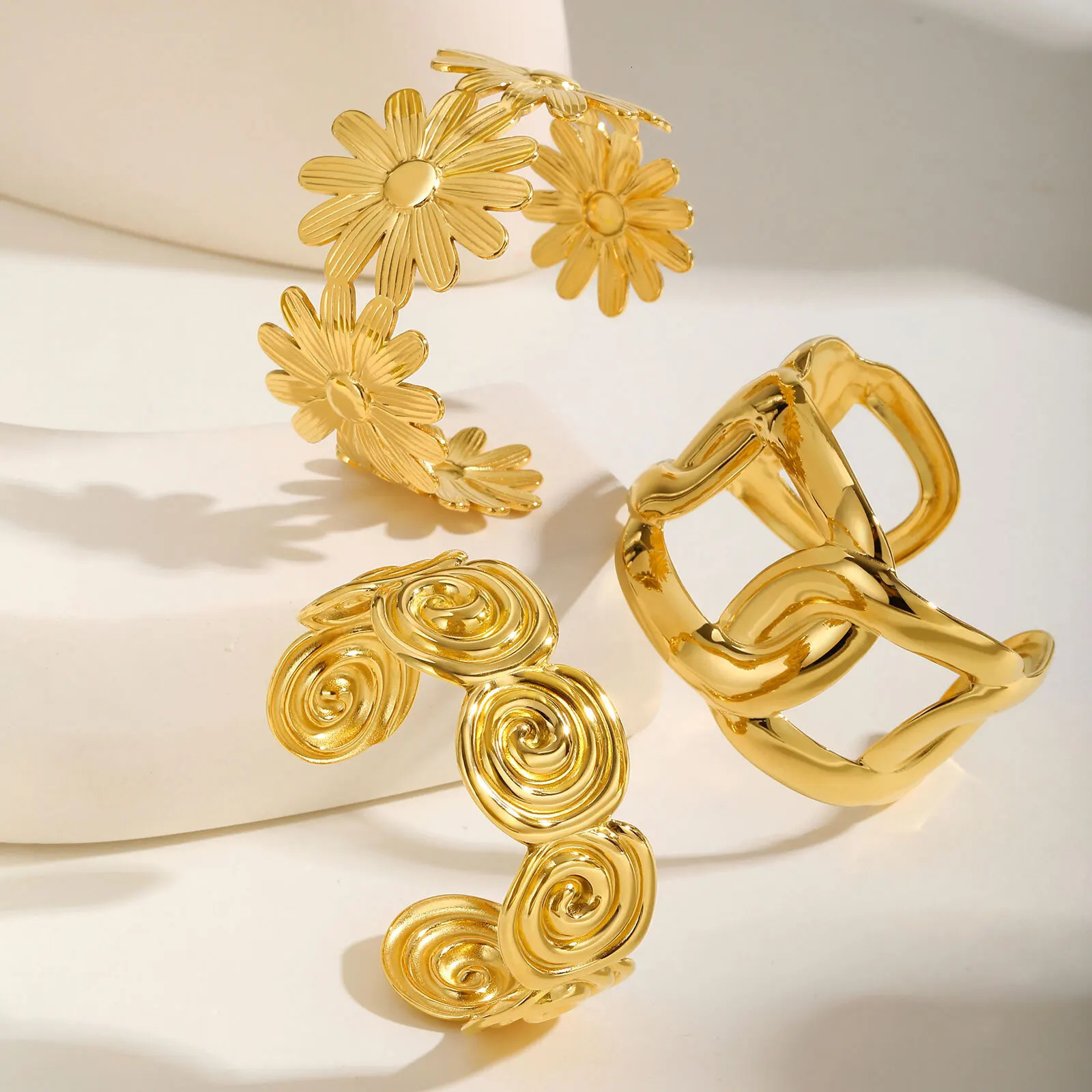 Vnox Stainless Steel Chunky BanglesLittle DaisySpiricle n Charm Link Bracelet Cuff BangleFashion Jewelry For Women Girls 250213