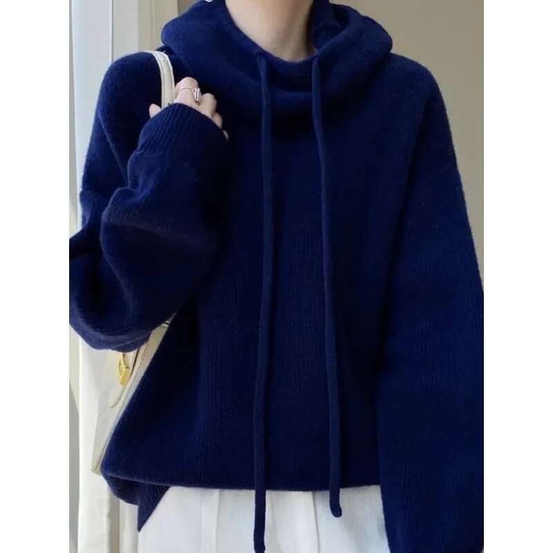 Comfortable Soft And Supple Hooded Thickened Knitted Top Autumn/Winter New Style Warm Slimming Versatile Sweater Jacket For Wome