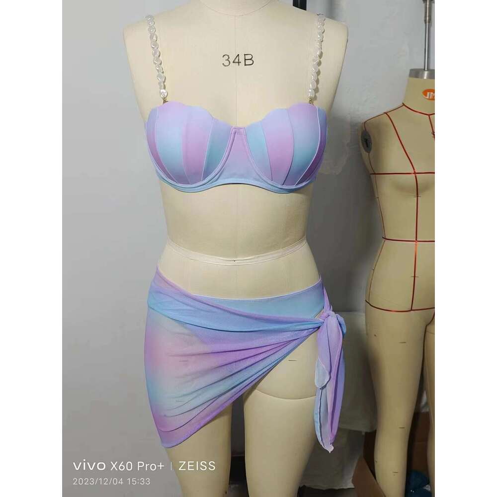 2025 Shell Hard Pack Beach Style Sexy Three Piece Set Swimsuit Thong Designer Swim Skimss Bikini Designer Swimwear One Piece Swimsuit New Arrival New 
