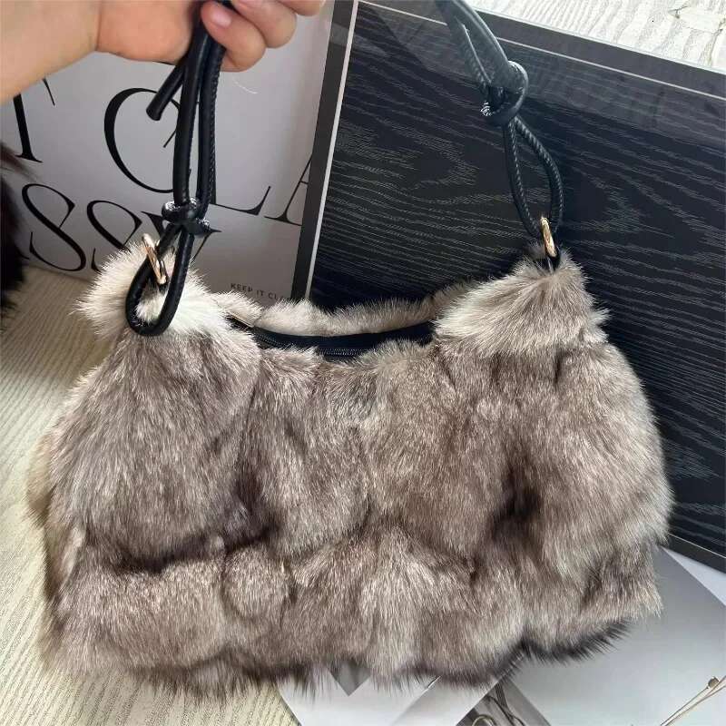 NEW Real Fox Fur Woman Ladies Crossbody Bags Designer Handbags Women Handbag Shoulder Fuzzy Fluffy Tote Bag