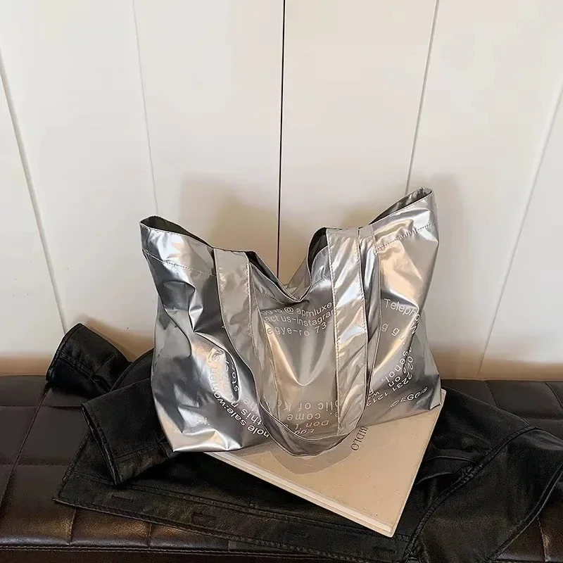 High End Fashion Versatile Large Capacity Bag for Women Niche n Trendy Tote Silver Letter Shoulder 250206
