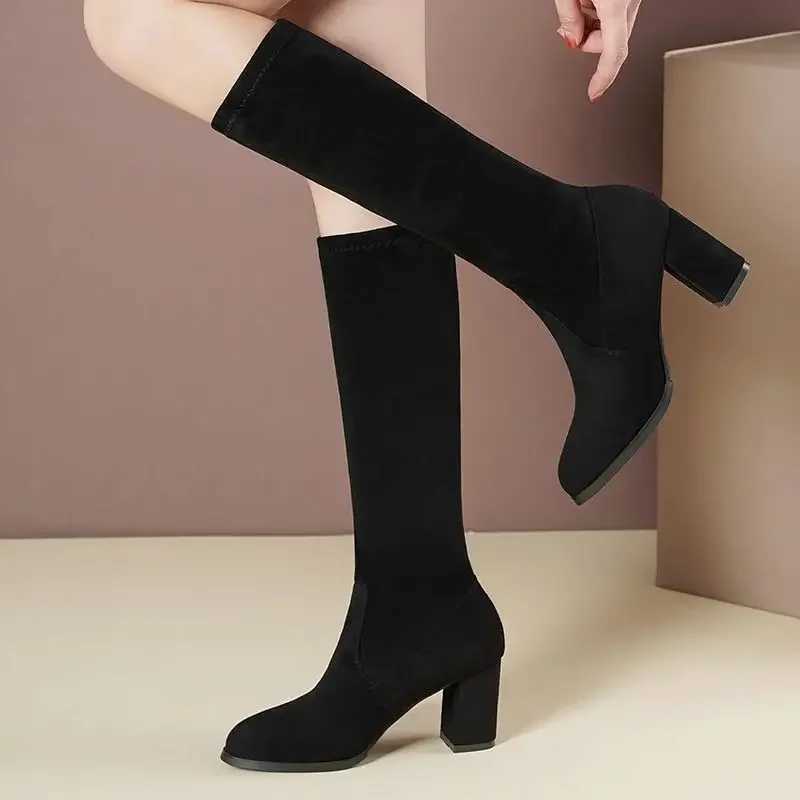 Women Boots Winter Knee High Boots New Comfort Chunky High Heels Shoes Fi Warm Suede Round Toe Lg BootsXJ250217