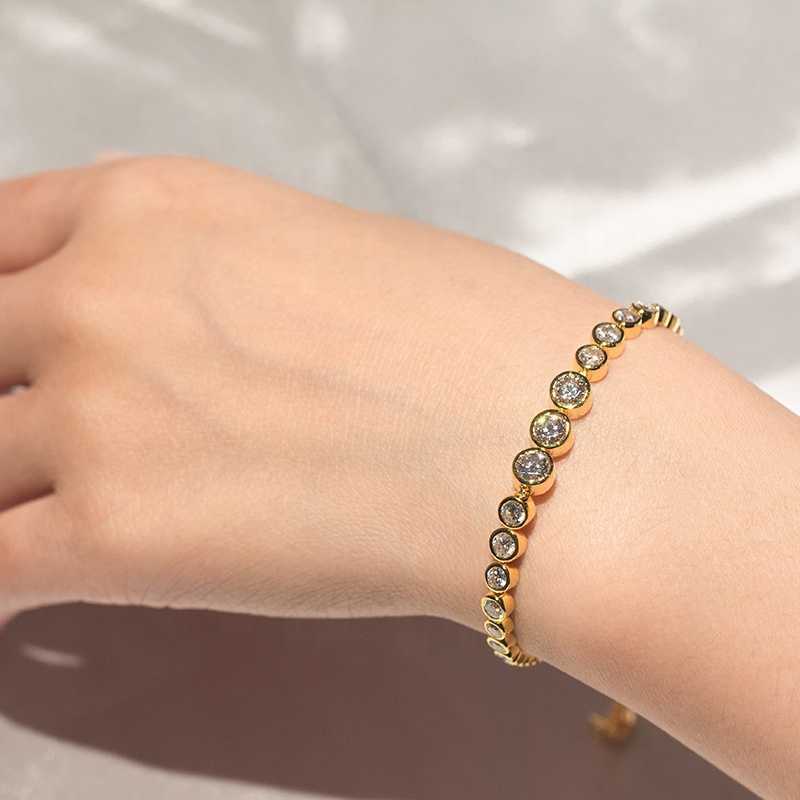 Women Jewelry Nail Set 10K 14K 18K Solid Gold Adjustable VVS Moissanite Tennis Bracelet