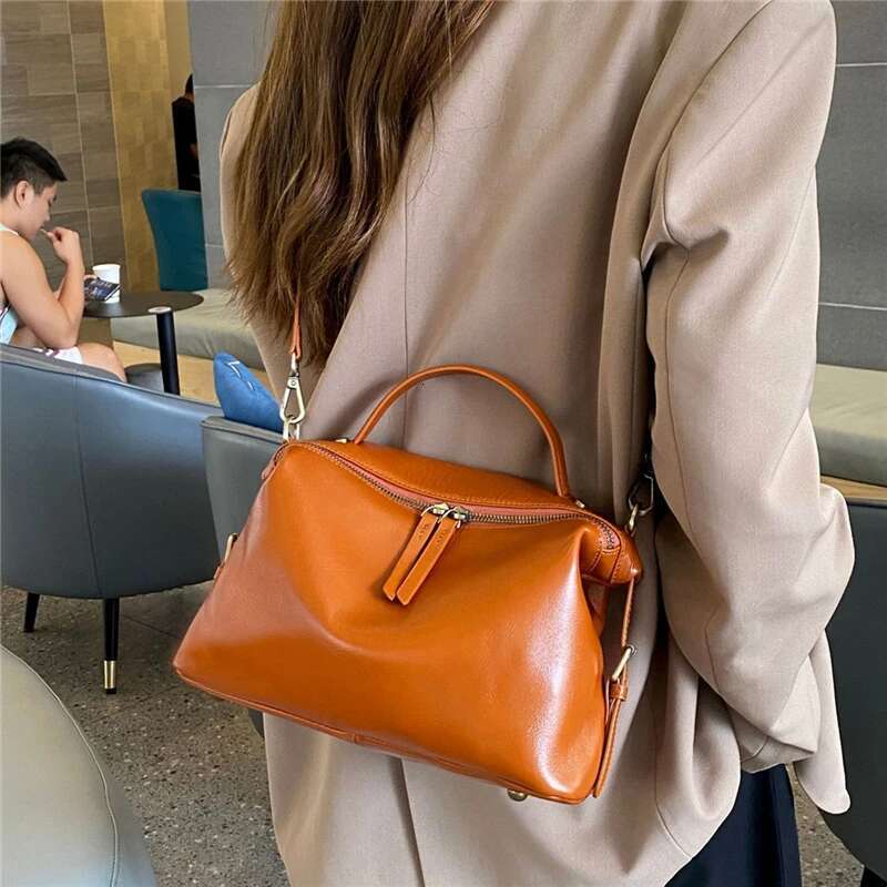 Hifashion Cow Genuine Leather Wide Strap Shoulder Bags For Women 2025 Trend Designer Crossbody Purses Hobo Tote Ladies Handbags