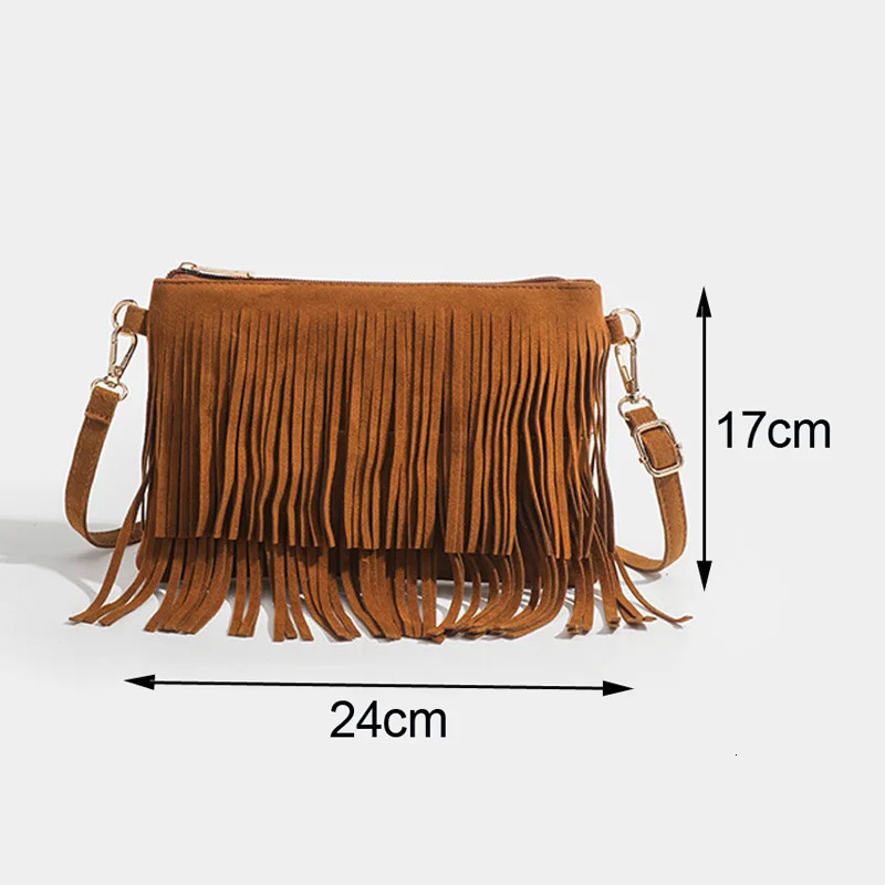 Retro tassel cross body bag womens casual shoulder bag Bohemian style edge square wallet womens handbag as a gift 250214