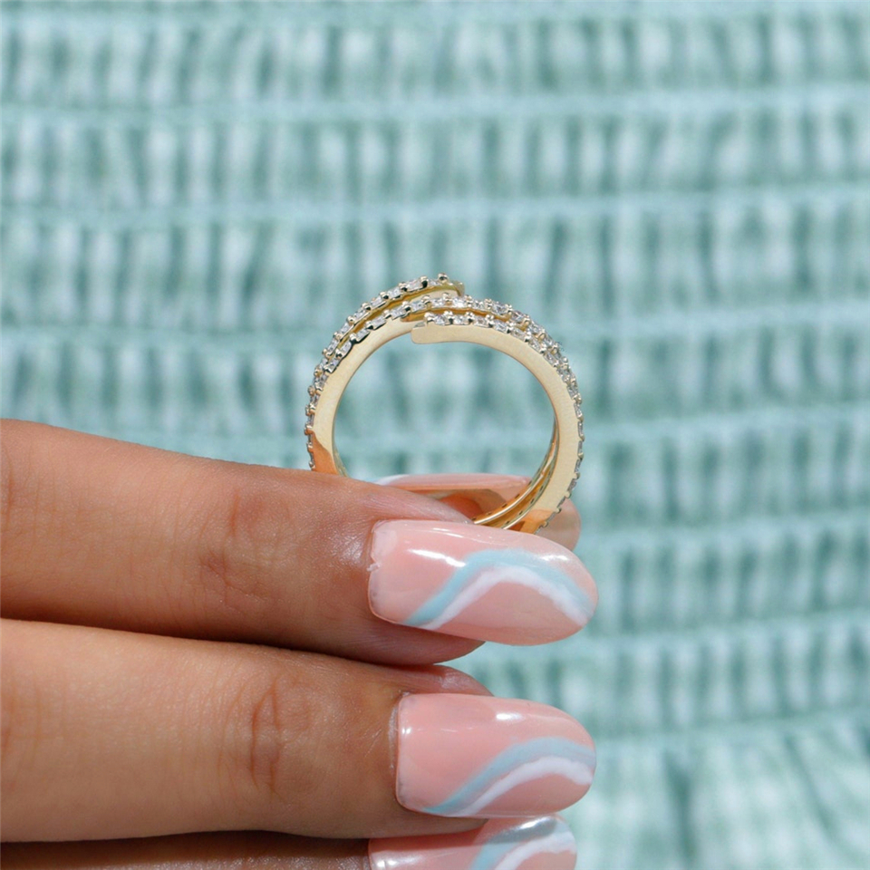 18K Yellow Solid Gold Spiral Full Band Ring Round Cut Lab Diamond Anniversary Ring Band Real Gold Women Ring Match Ring HPHT CVD Wedding Gold Ring For
